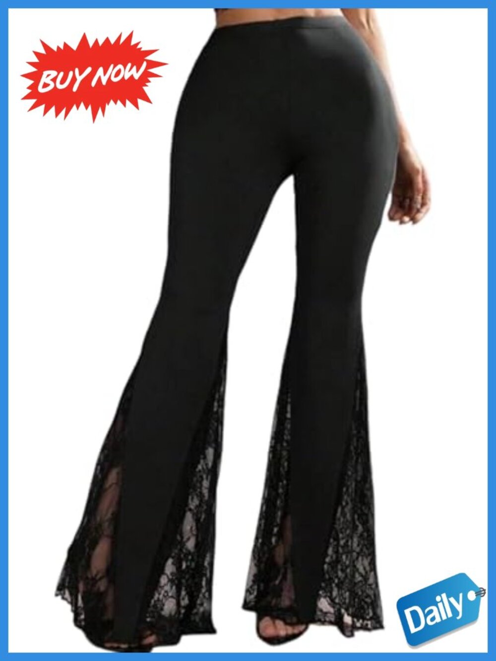 Women's Lace Flare Bell Bottom Pants High Waist Stretch Palazzo Y2K Going Out